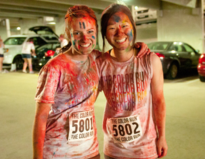 Emma Klak and Hannah Choi participate in last spring’s Color Run in Racine, Wis. Photo: Submitted