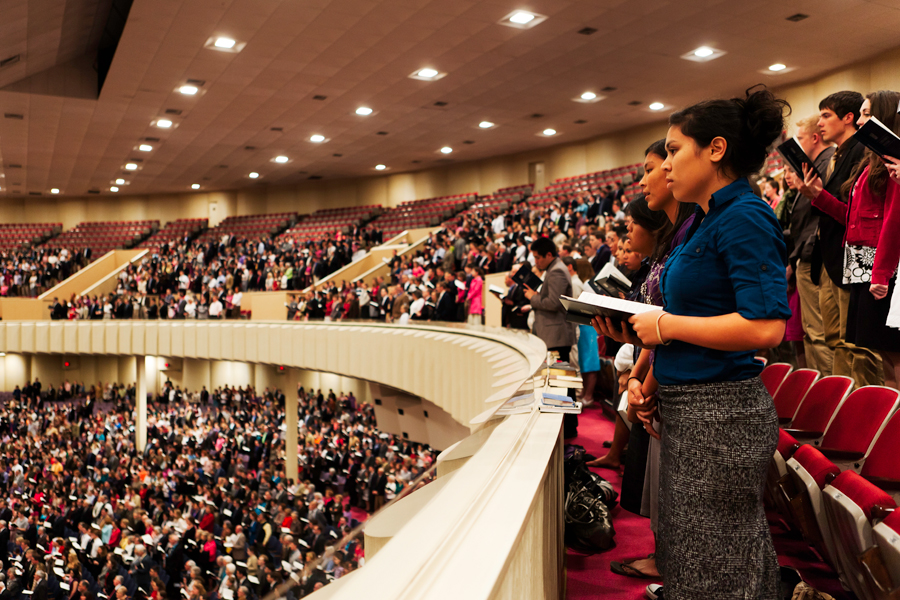 Students in the congregation sing during a service at last year’s Bible Conference. Photo: Photo Services