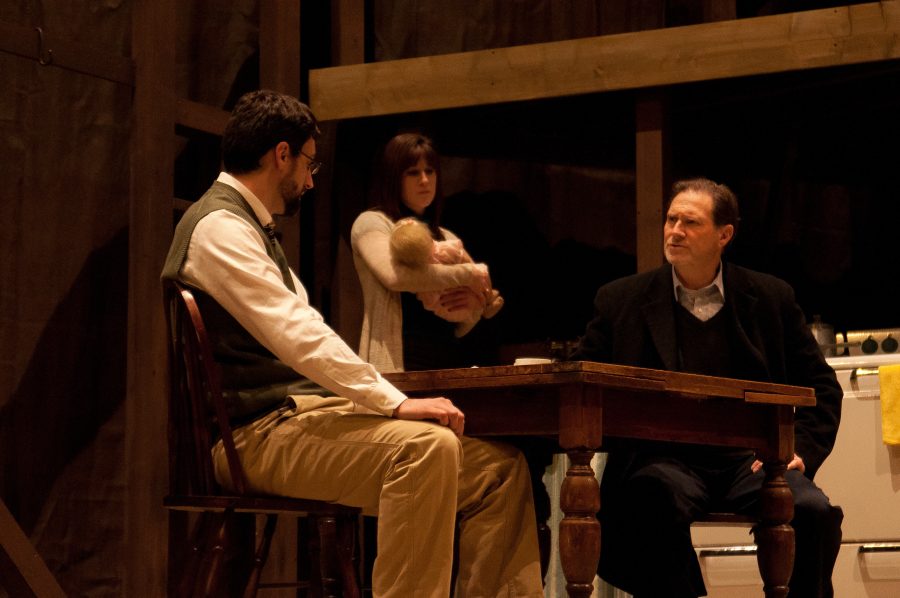 Zach Franzen, Jessica Bowers and Ron Pyle rehearse for next  week’s Vespers, a play about forgiveness.    Photo: Amanda Ross