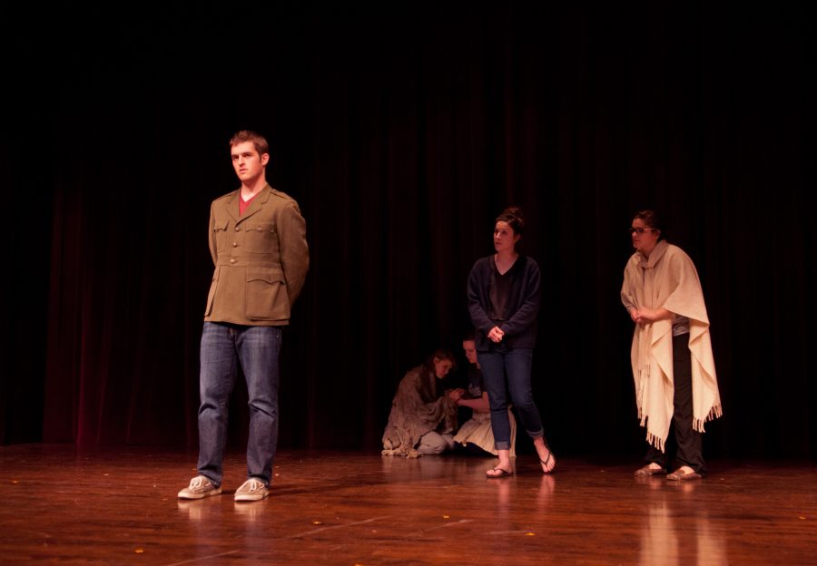 Without having specific characters, Ben Nicholas, Jessica Bowers and Meredith Hamilton rehearse for the unscripted, extemporaneous performance of Tabula Rasa.  Photo: Amanda Ross