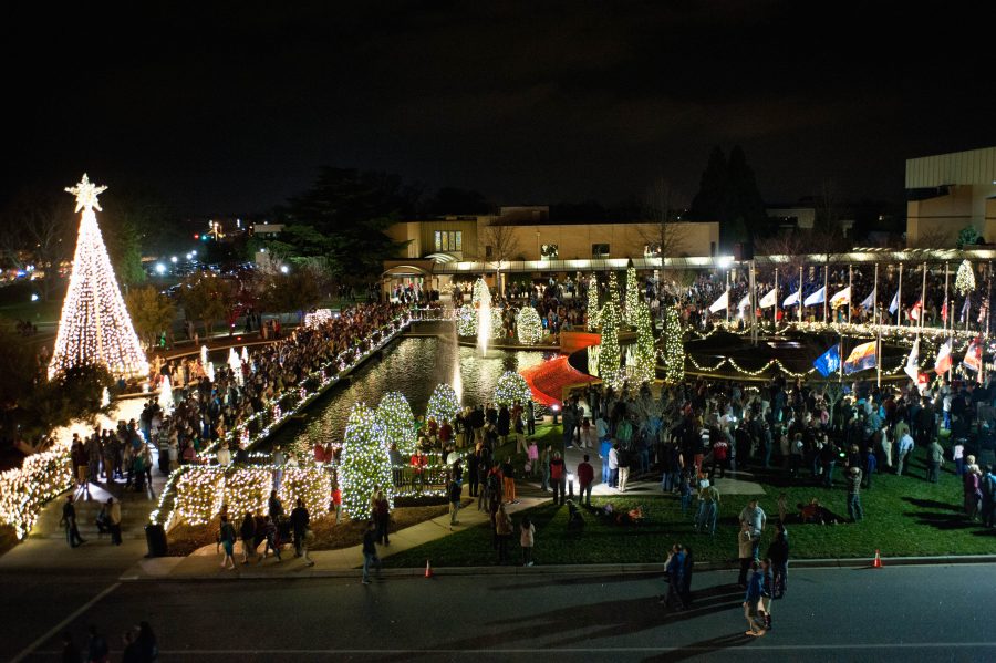 Campus will be set aglow with Christmas lights during the annual Carol Sing and Lighting Ceremony Friday night. Photo: Photo Services