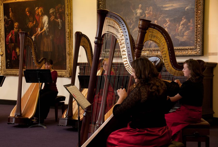 Harpists perform in Christmas Music with the Masters at the Museum & Gallery. Photo: Tatiana Bento