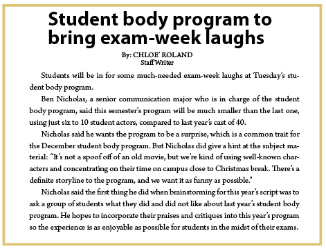 Student body program to bring exam-week laughs