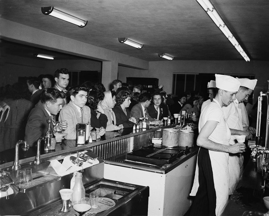 Little Moby’s of the 1950s featured a long soda fountain. Photo: Archives