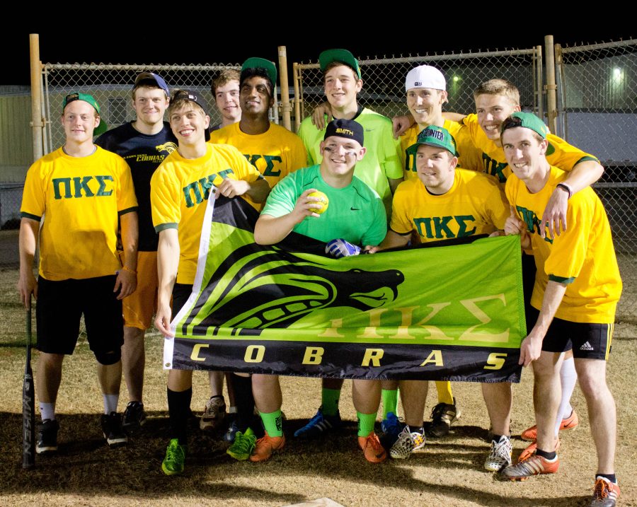 The Pi Kappa Cobras celebrate their championship victory over the Omega Lions. Photo: Submitted