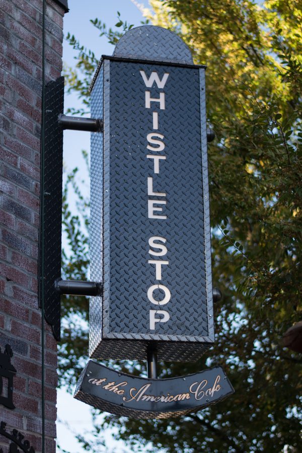 Sign outside the Whistle Stop. Photo by Stephen Dysert, 30.7