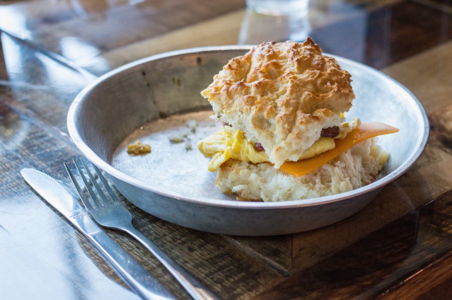 Bacon, egg, and cheese biscuit at Biscuit Head in downtown Greenville. Photo by Rebecca Snyder. 30.16