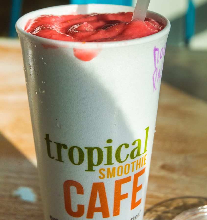 The Tropical Smoothie Cafe serves a variety of delicious smoothies.