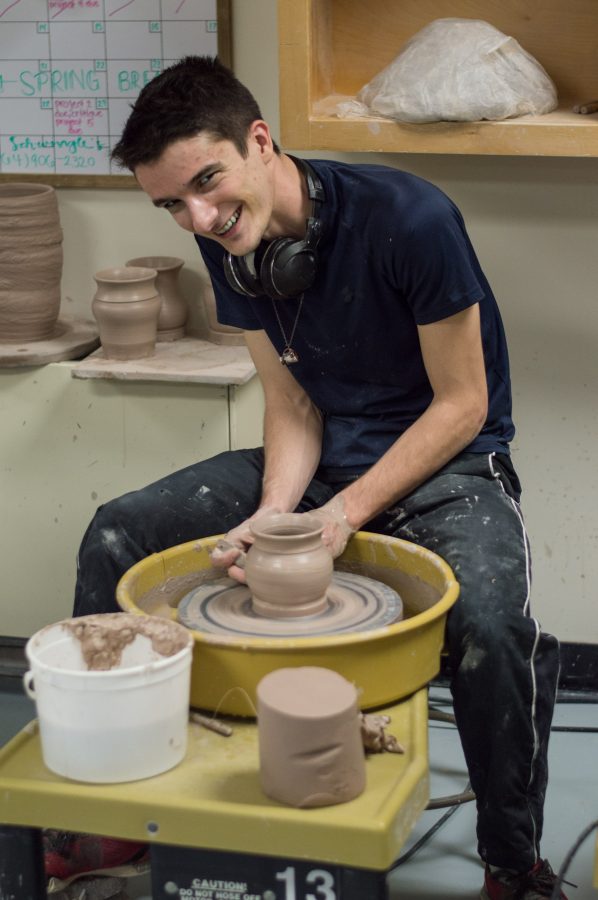 Seth Higgins creates ceramic objects, BJU, Greenville, SC, March 19, 2018. (Rebecca Snyder)