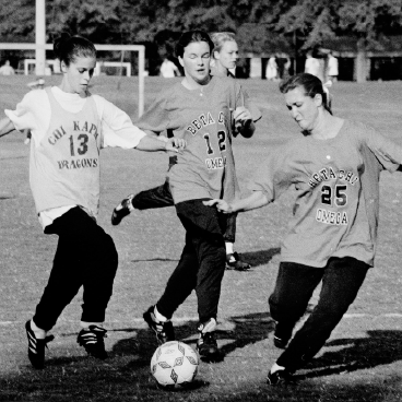 The Dragons play the Bear Cubs in 1999, one of the fledgling years of womens society soccer at BJU.    Photo: BJU Archive