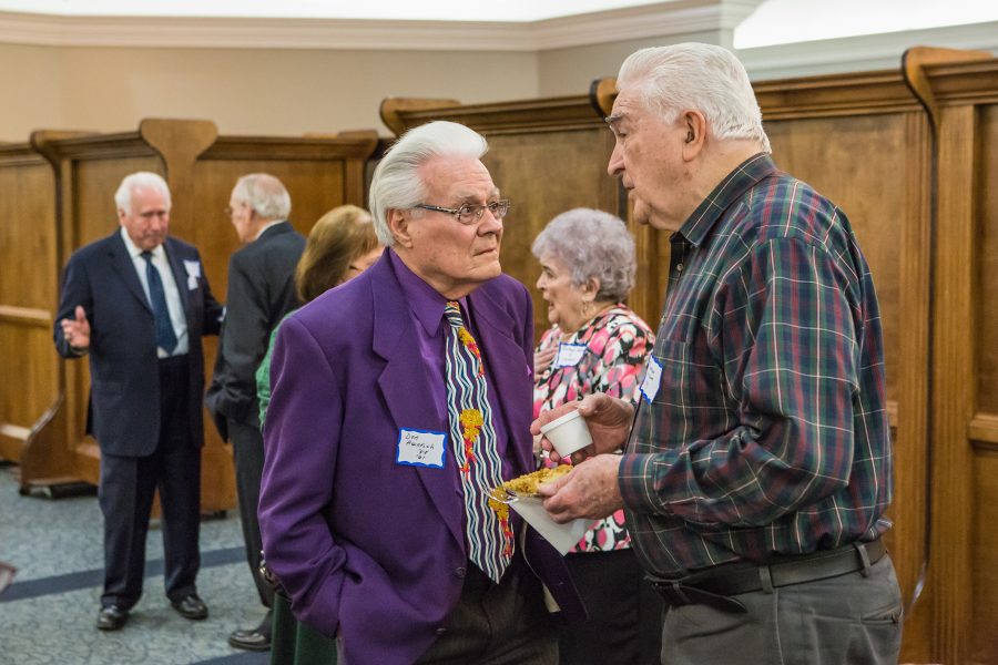  Rev. Donn Heinrich and Dr. Thurman Wisdom chatted at last years Homecoming.  Photo: Jim Block/BJU Marketing