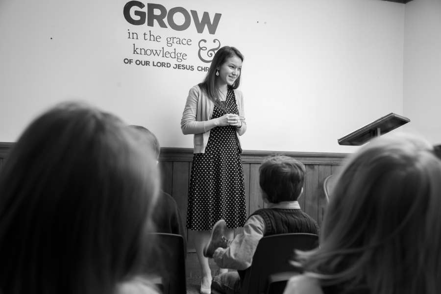 Elisa Chodan teaches Sunday school at Cornerstone Baptist Church. Photo: Kayla Pierce/BJU MARKETING