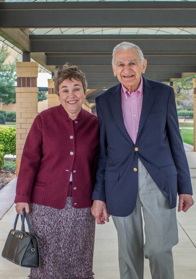 Dr Edward Panosian with daughter, Lisa, walking front campus of BJU during Homecoming 2015. Photo by Hal Cook