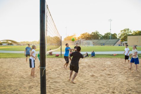 The sand volleyball courts were renovated this semester. Photo submitted