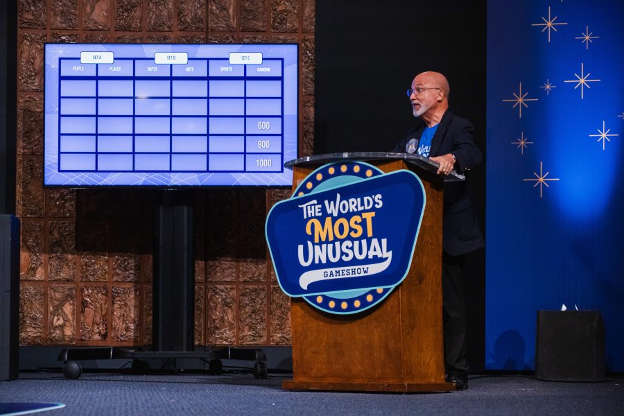 Contestants participate in The Worlds Most Unusual Game Show to win points for their team, at BJU on August 29th, 2020. (Bradley Allweil)