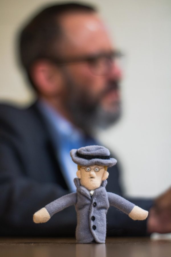 McNeelys puppet of his favorite author James Joyce features the
authors signature spectacles and hat. Photo: Nick Zukowski