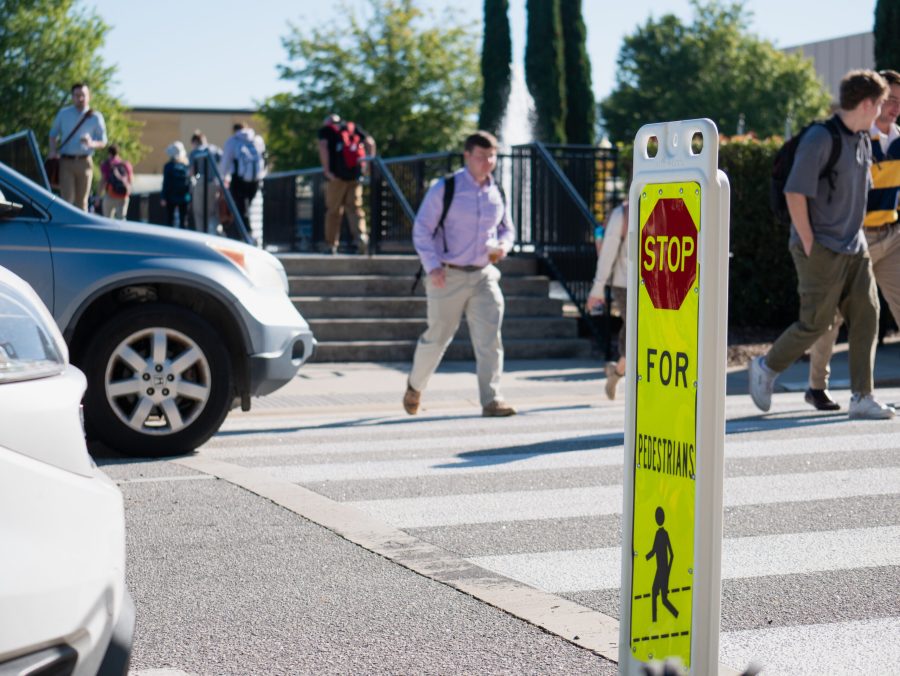 For the first time in BJUs history in Greenville, cars will now have to stop for pedestrians in the crosswalks on campus. Photo: Nathaniel Hendry