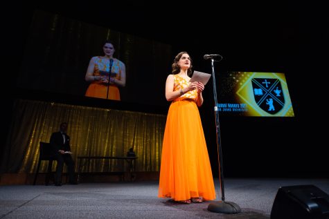 Emma Stephens spoke during BJUs inaugural Alumni Awards Ceremony in 2021. Photo: BJU Marketing.