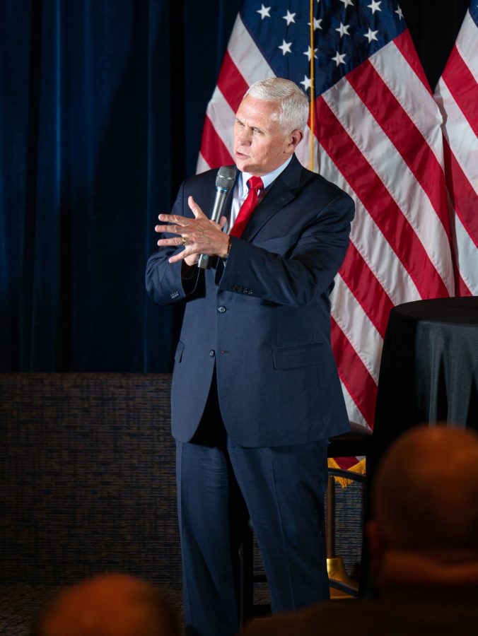 Mike Pence spoke to a group of pastors in Levinson Hall at Bob Jones University, March 2, 2023. Photo: Nathaniel Hendry
