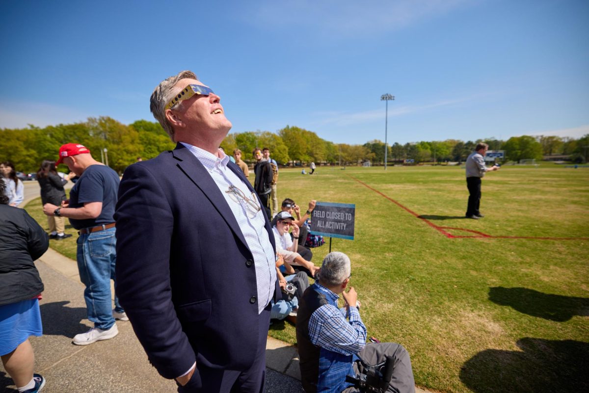 The BJU community gathers at the stadium to view the eclipse. Photo courtesy of BJU.