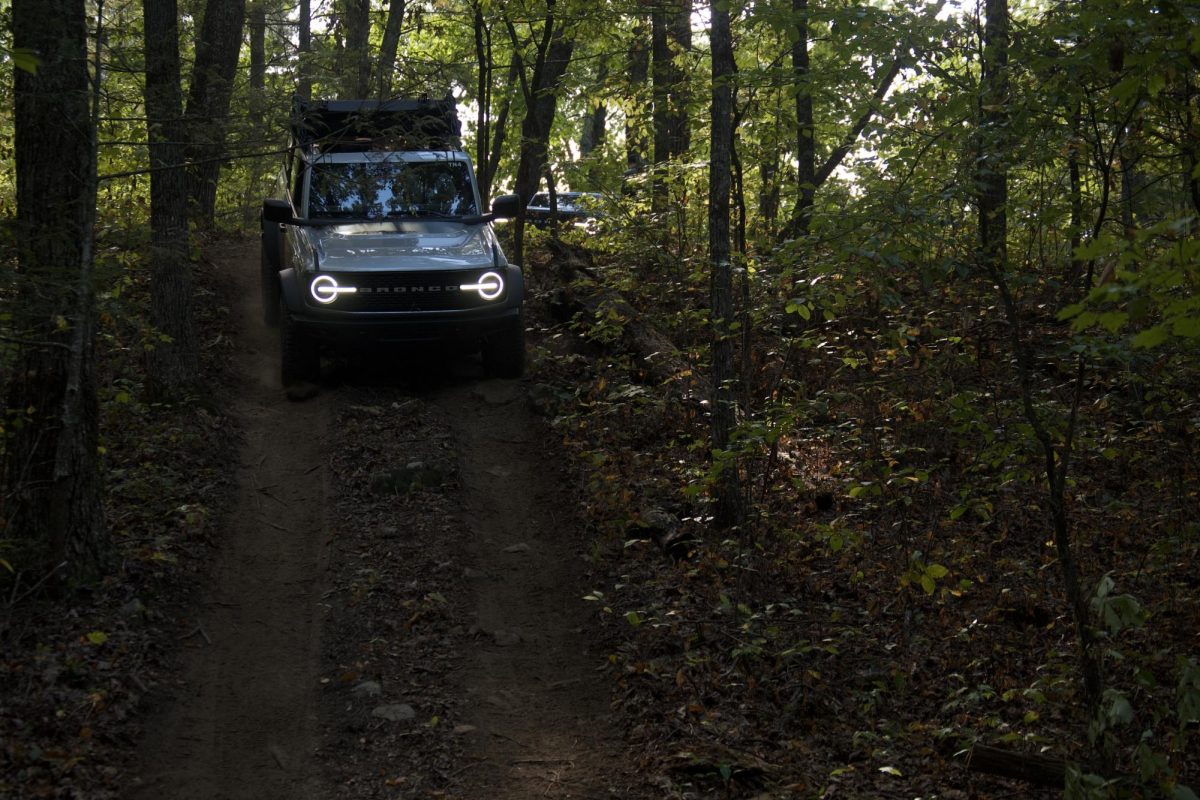 Bronco driving down a 30-degree slope.