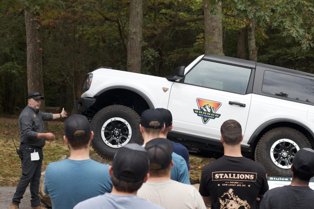 Trail guide teaching us the many different features of the bronco.