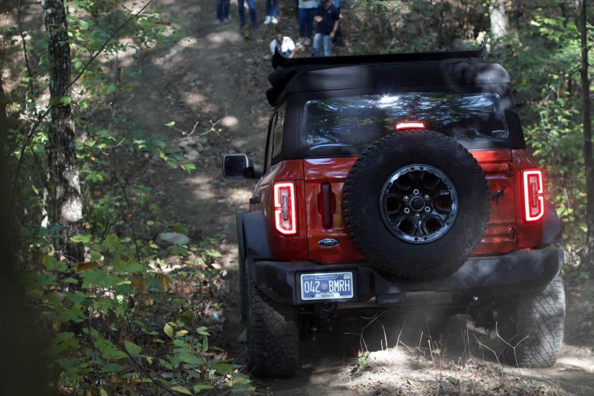 A bronco headed down the 30-degree incline. 