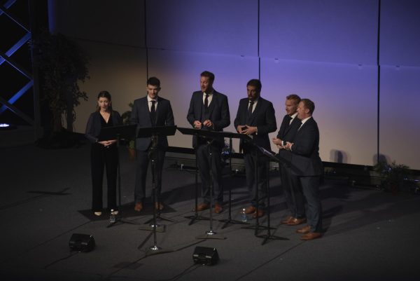 The Queen's Six singers performing in FMA for Artist Series, 2024.