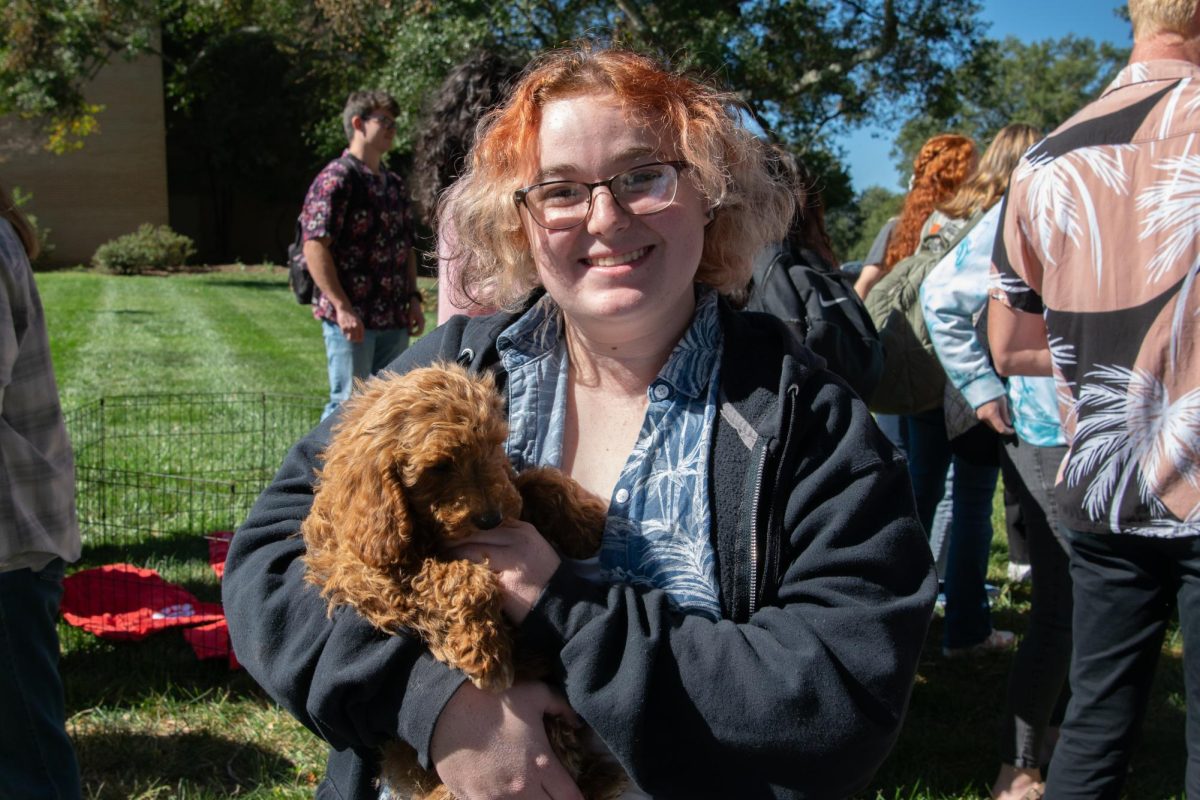 Crockett Doodle puppies provide a cute break from classes.