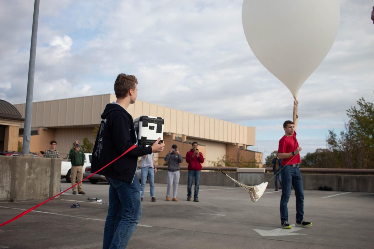 Balloon released on top of the parking garage on Saturday morning, November 9.