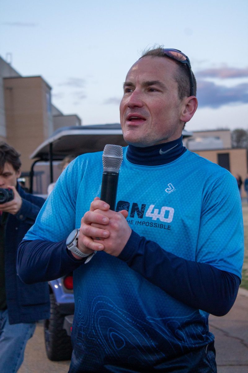 Dr. Weathers giving speech after Iron40