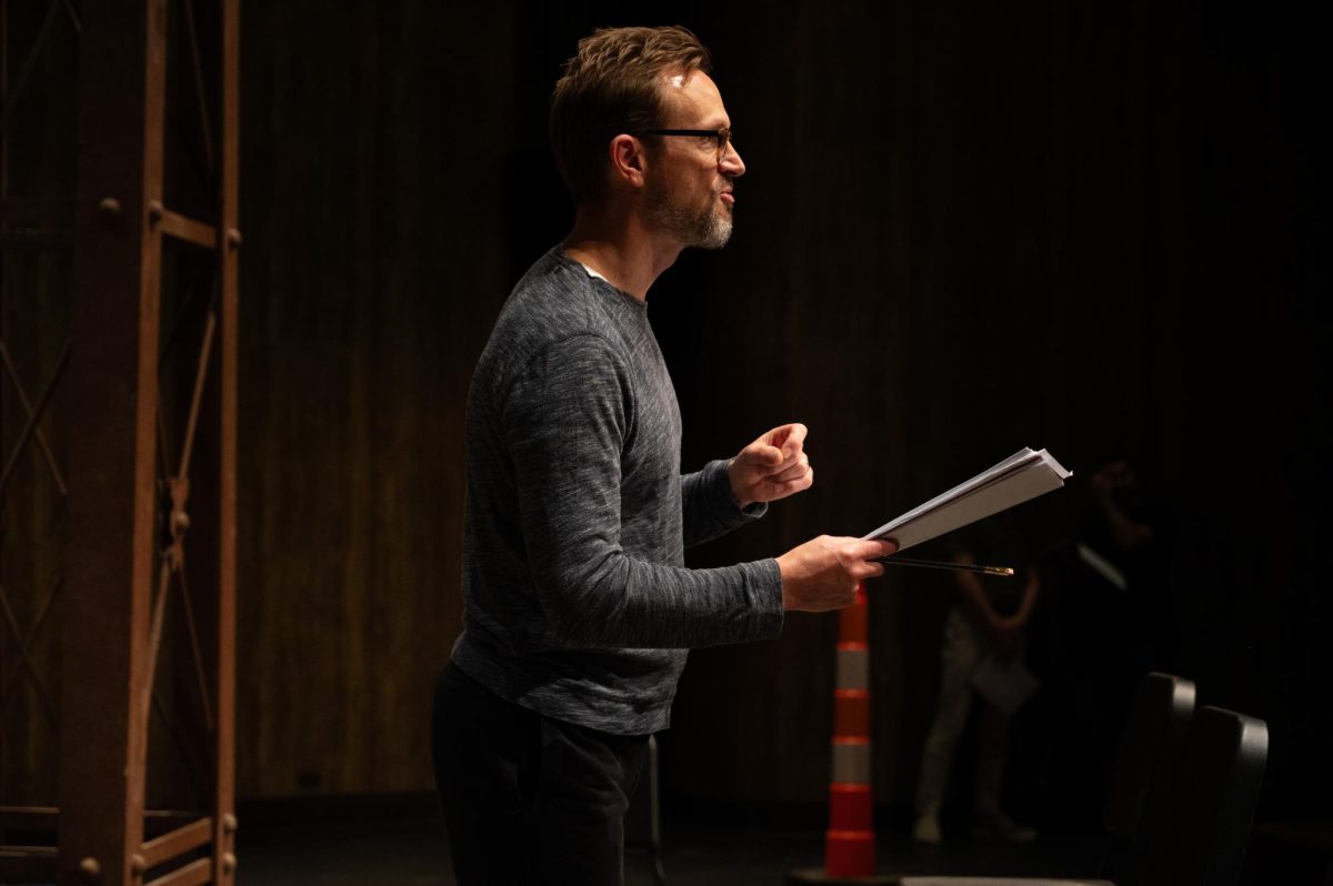 Dr. Schwingle reading through the King Lear script.