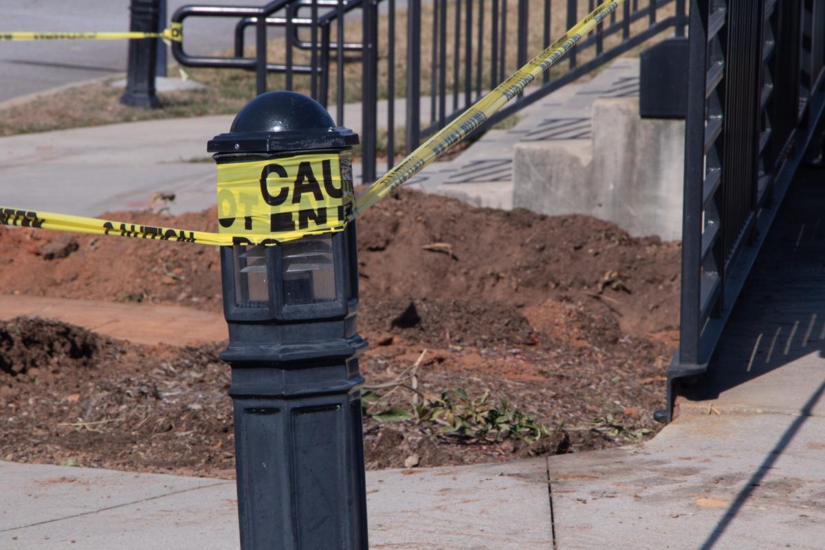 Caution tape cordons off construction areas on the front campus of BJU as seen Feb. 14, 2026. 
