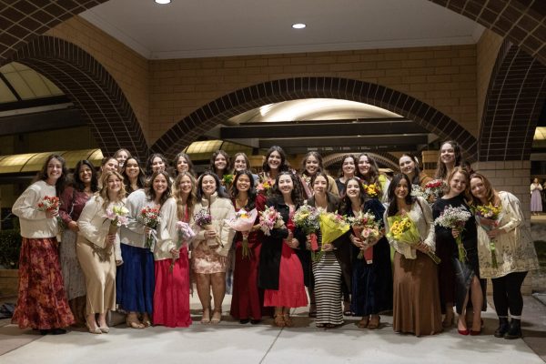 A large group of female students pose for a photo at the Spanish Brass artist series on January 29, 2026.