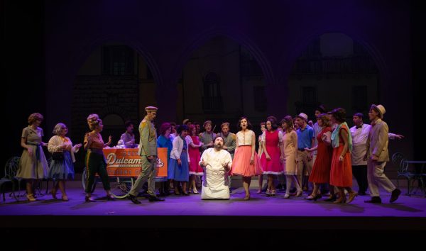The cast for Elixir of Love rehearsing in Rodeheaver Auditorium