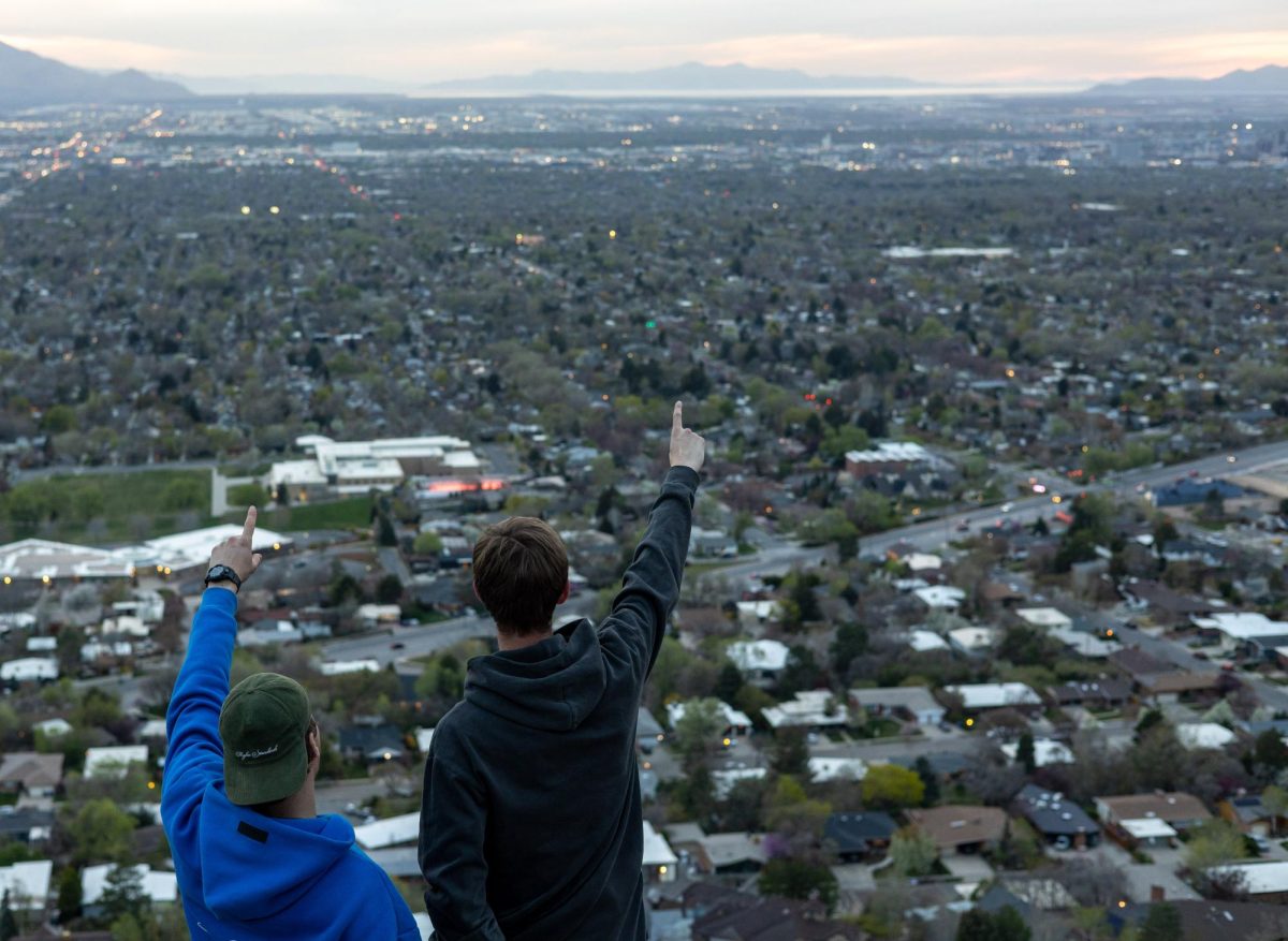 Josiah Gearhart and Darius Leaman looking over the Utah valley.
