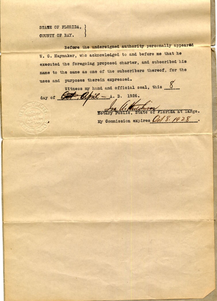 The original charter for Bob Jones College signed on April 8, 1926. 